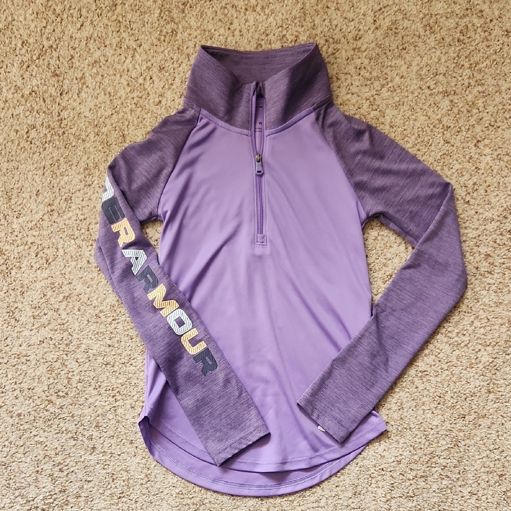 Under Armour purple long sleeve pullover with a quarter zip
